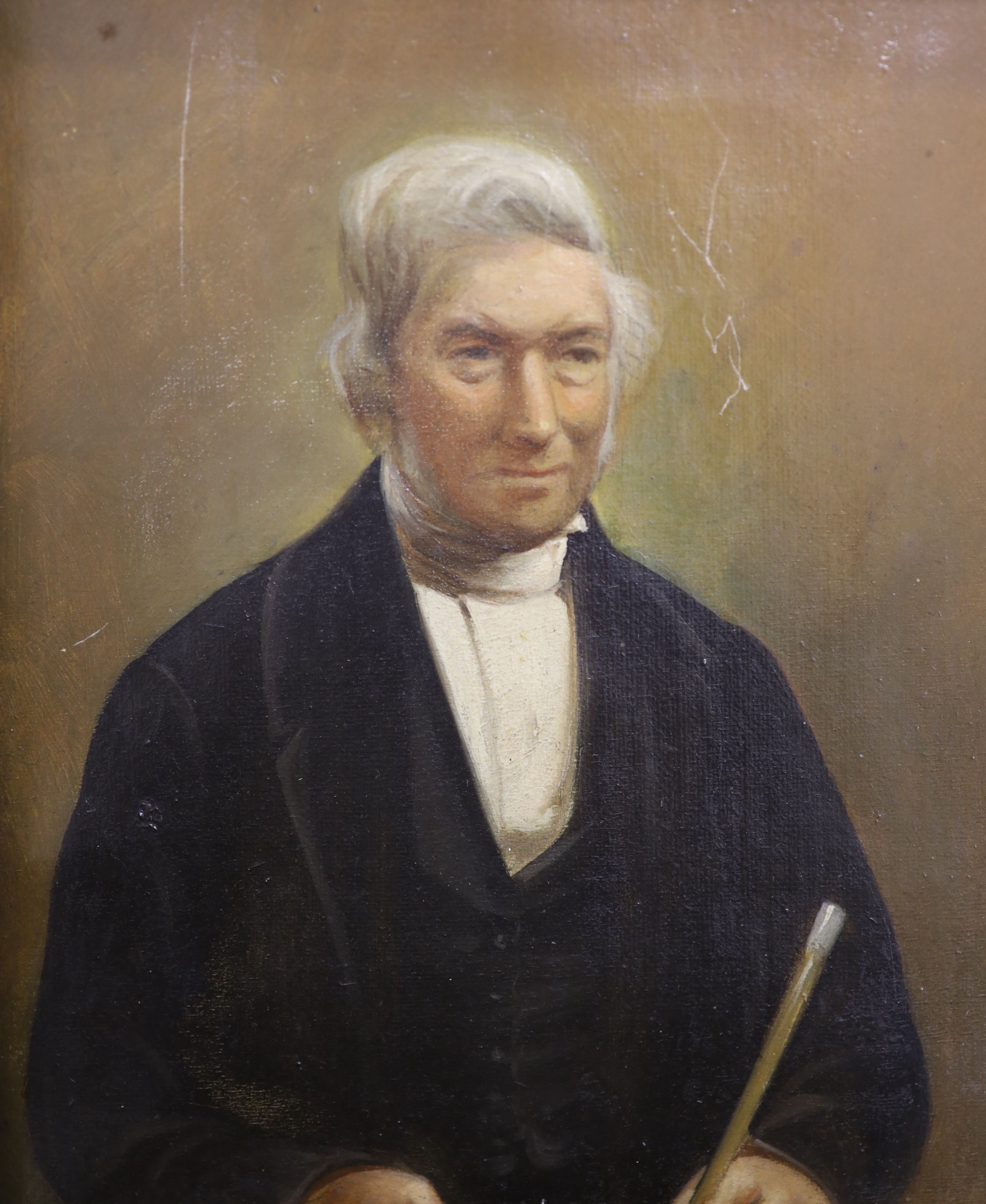 Victorian school, oil on canvas, portrait of an elderly gentleman, 20 x 17 cm.